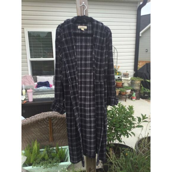 Tommy Bahama Mens Flannel Robe Size L XL Large Black Grey Plaid Belted Preppy - Picture 1 of 13